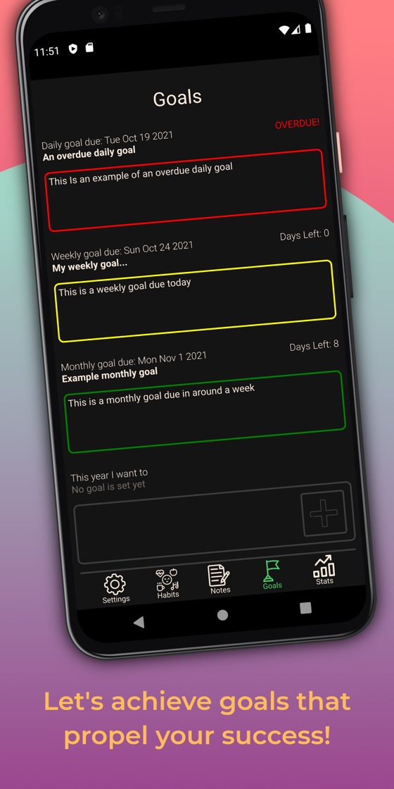 Original 100 Days goal planning screen